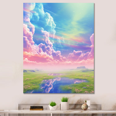 «Pink Clouds in Serene Pastel Landscape», reproduction sur toile