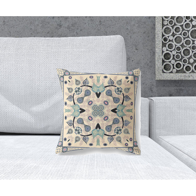 Coussin décoratif, 16 po x 16 po, Beige / cachemire vert