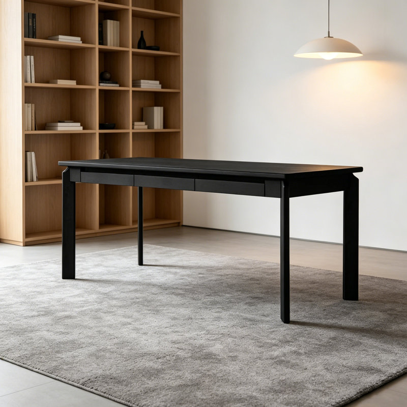 Simple Black Rectangular Storage 3-Drawers Desk, 29.52" H x 78.74" W x 29.52" D
