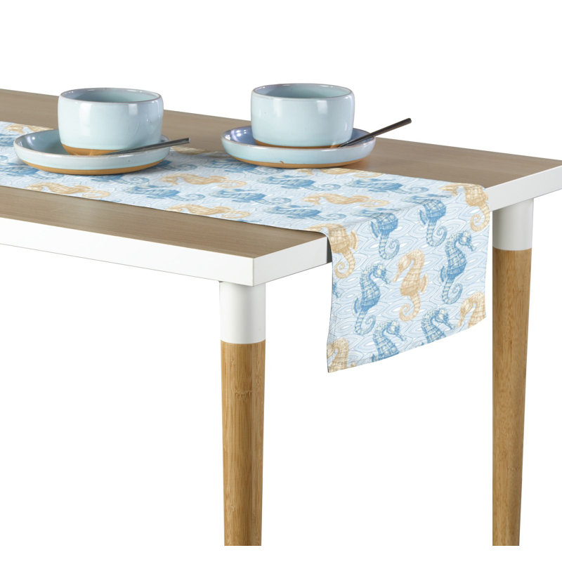 Camie Geometric Table Runner, Blue, 108" L x 14" D