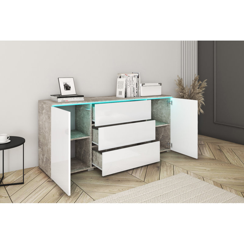 Aayran 150cm Sideboard, Concrete/White