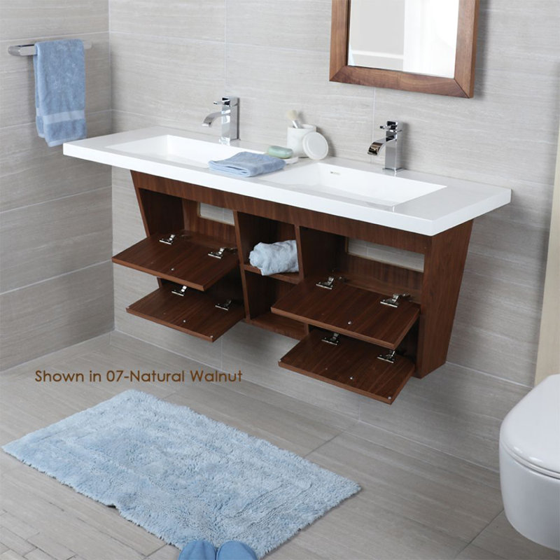 Libera 56'' L Bathroom Sink, Gloss White, 3 Hole - 8" Centers