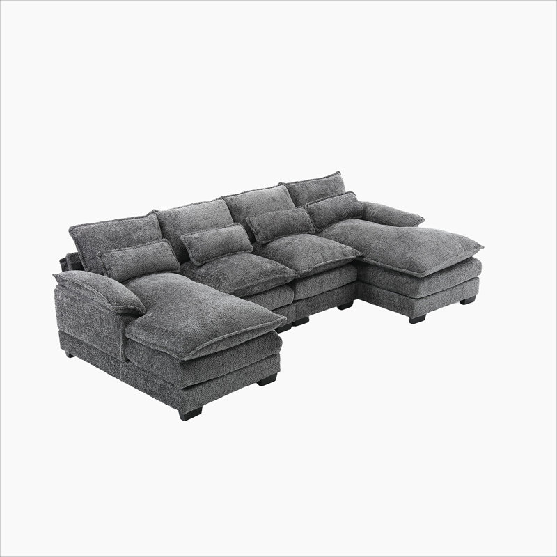 Odas 110.63'' Modular Sofa, Dark Gray Fabric