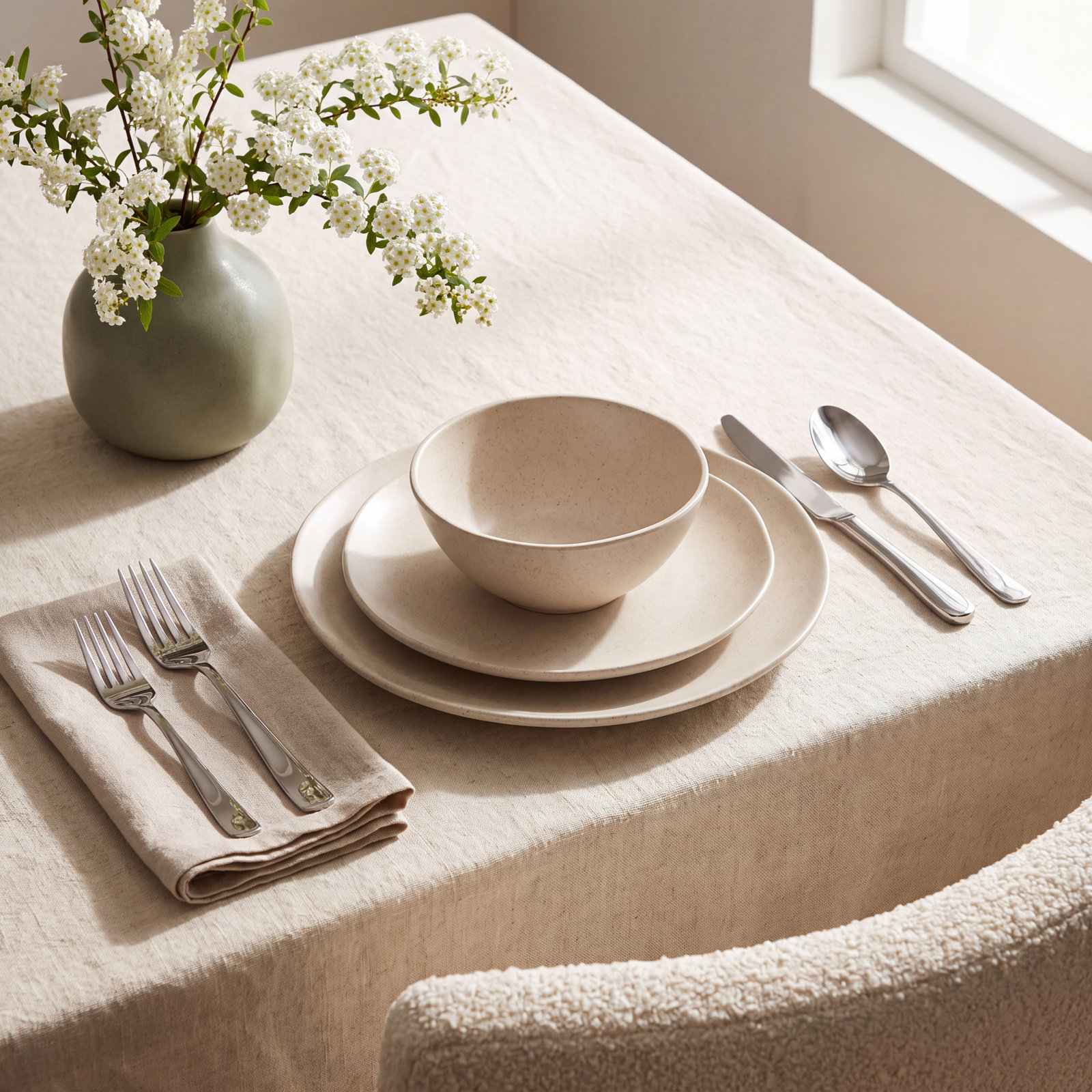 Marnie Wheat Straw Dinnerware Set, Cream