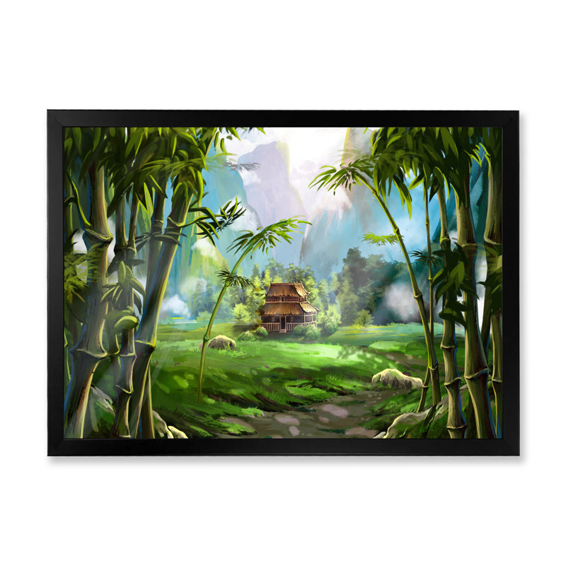 «The House In Bamboo Forest», reproduction sur toile, H 30 po x l 40 po, Cadre photo noir