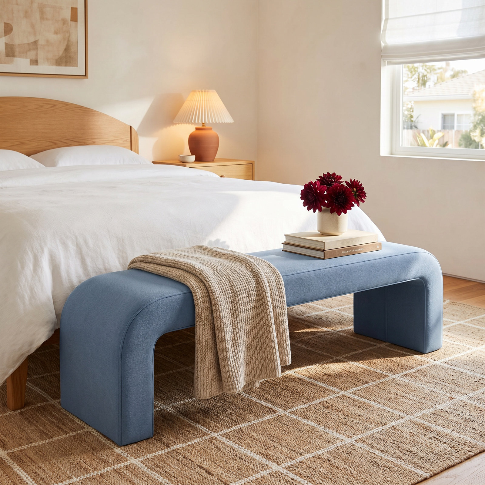 Barley 52" Bedroom Bench, Velvet Ocean