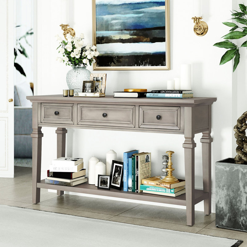 Console grise à trois tiroirs avec tablette rétro, Grey Wash