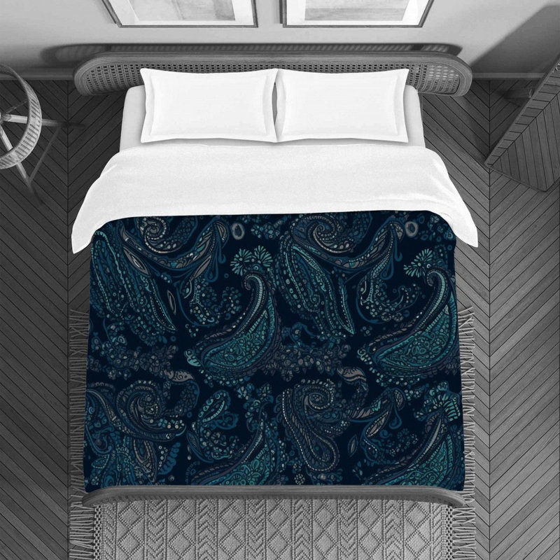 Machine Printed Duvet Cover, Blue/Navy Paisley, Queen Duvet Cover