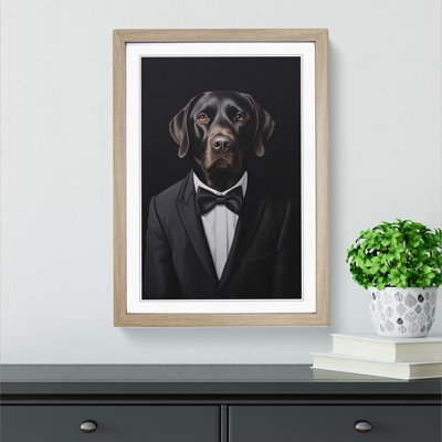 Labrador Retriever In A Suit Painting No.2 - Single Picture Frame Print on Wood