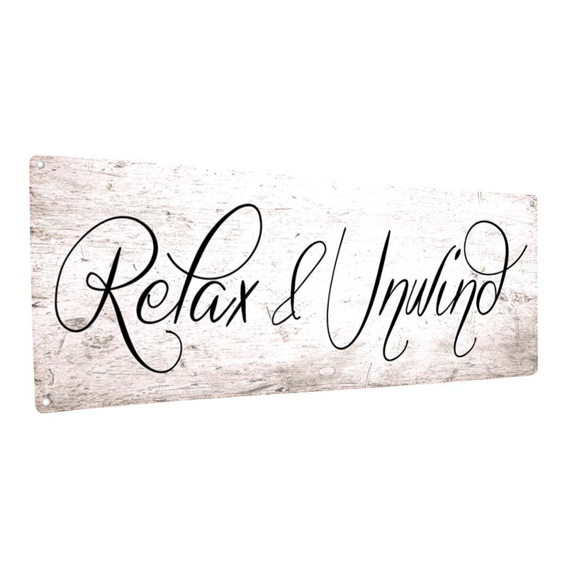 "Panneau en métal patiné, relax et relax", H 5,75 po x l 15,5 po x P 0,04 po