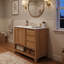 Meuble-lavabo moderne 36 po avec lavabo en céramique, armoire en bois d'hévéa avec porte coulissante et 2 tiroirs à fermeture en douceur (naturel)