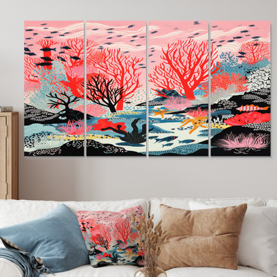 Ripon - Coral Wall Art Set 4 Piece