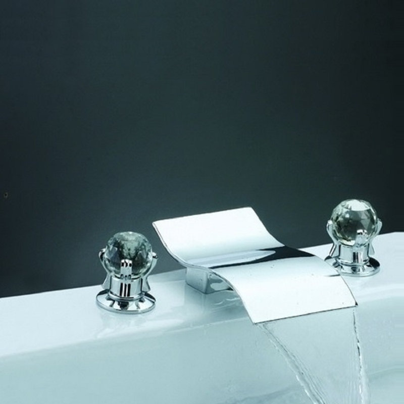 Santo Waterfall Bathtub Faucet – Dual Crystal Handles, Deck-Mounted, Chrome Finish