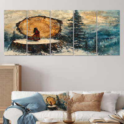 Native Art In A Winter Wod Slide Landscape I - Woman - Art mural moderne pour le salon