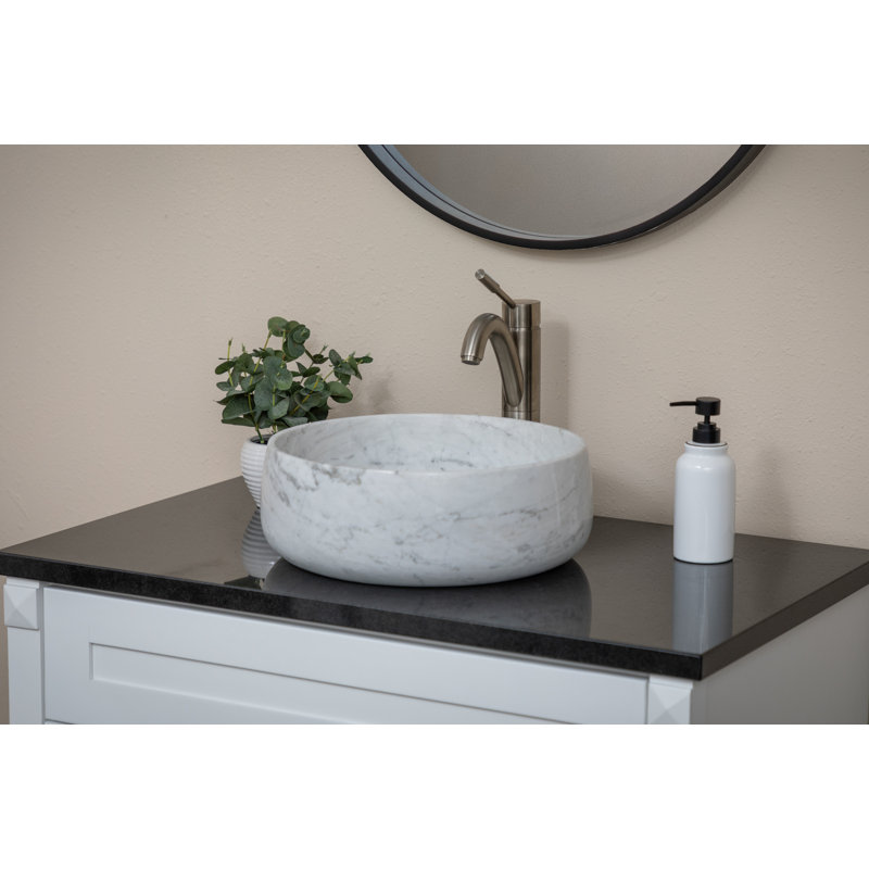 Eden Bath 16'' Natural Stone Circular Bathroom Sink, White