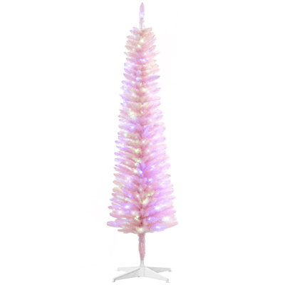 5Ft Tall Pencil Prelit Artificial Christmas Tree Holiday Décor With 250 Colorful Surface Branches, 150 Colorful LED Lights