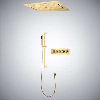 Sarzana LED Thermostatic Shower System in Brushed Gold with Phone Control for Modern Bathrooms