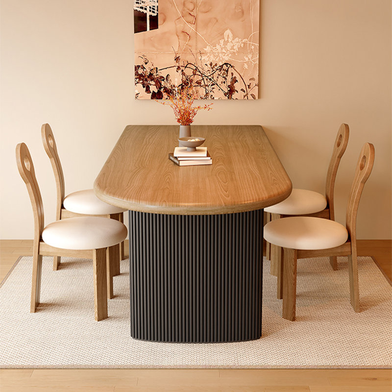 Nut-brown + Half-circle Solid Wood Dining Table, 29.53"H x 62.99"L x 31.5"W, Black