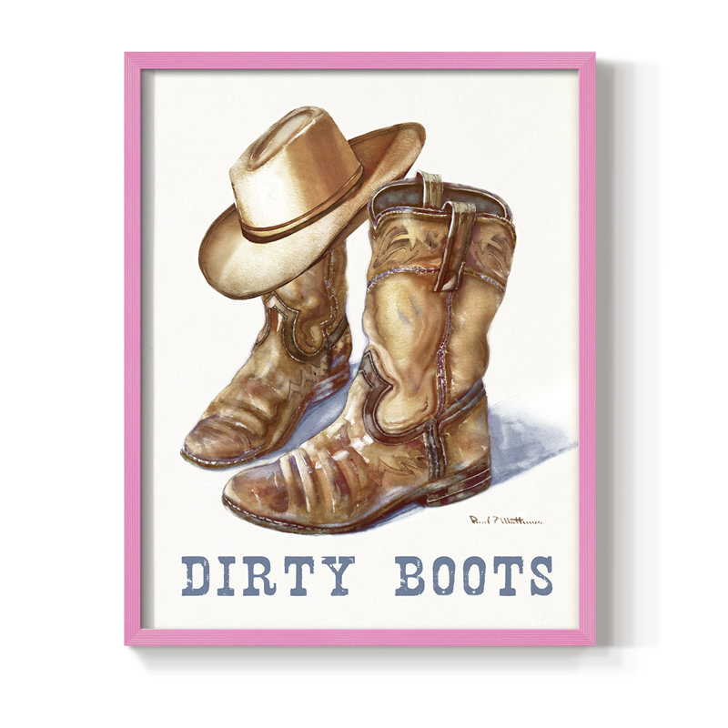 Impression encadrée de bottes sales - Bois massif, Rose, H 21 po x l 17 po
