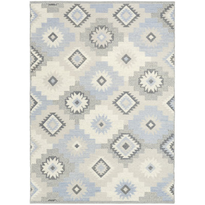 Marther Flatwoven Wool Ivory Blue Modern Indoor Rug