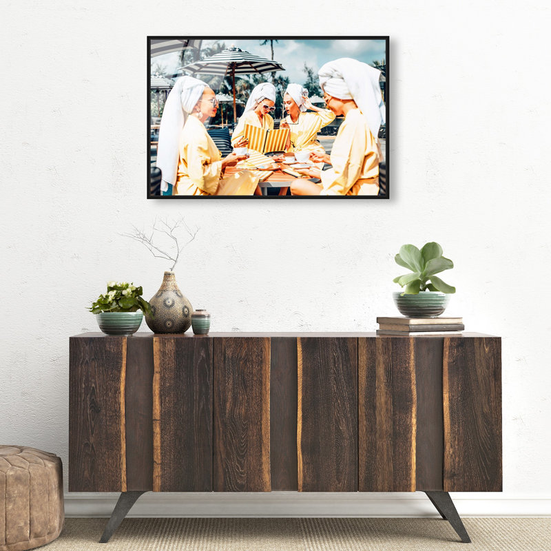 Oliver Gal Ladies Brunch in Beverly Hills Fashion - Framed Acrylic Glass Wall Art, Black, 21" H x 31" W