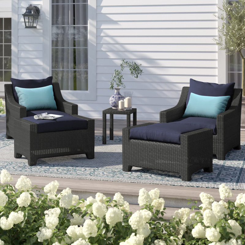 Mifflin 5 Piece Rattan Multiple Chairs Seating Group with Cushions, Navy Blue Olefin