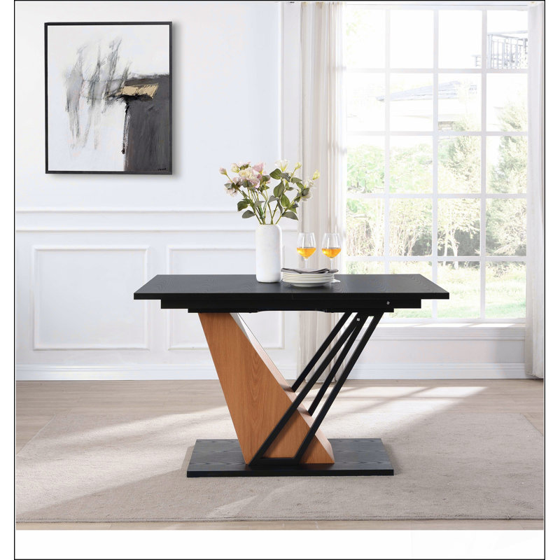 Table de salle à manger extensible de 61,81 po (46,46 po), table rectangulaire géométrique moderne avec structure en métal robuste et base en bois aggloméré