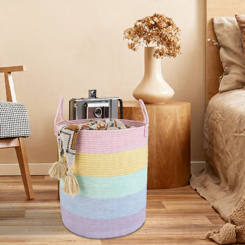 Panier à linge Boho Rope, grand, (arc-en-ciel)