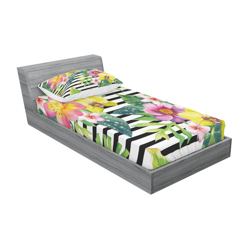 Microfiber Floral Sheet Set, Twin Sheet Set with Fitted Sheet, Traditional Kimono Floral