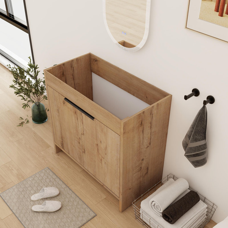 Base de meuble-lavabo sur pied simple 36 po avec 2 portes et 1 tablette, Imitation chêne