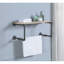 Tablette murale industrielle en bois de chêne et gris sablé avec structure en métal et support en bois pour le rangement des accessoires de salle de bain