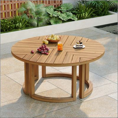 Table de salle à manger ronde pour patio, table de salle à manger en bois avec trou pour parasol pour le jardin, le patio et la piscine