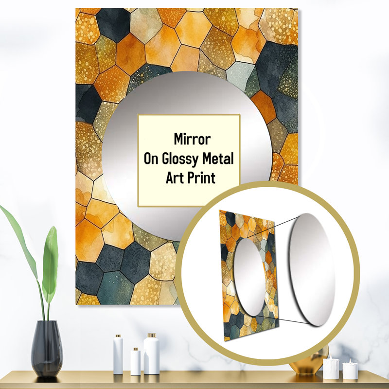 Rafid Colorfull Hexagone II - miroir décoratif de formes abstraites, grand miroir mural moderne, impression d'art en métal