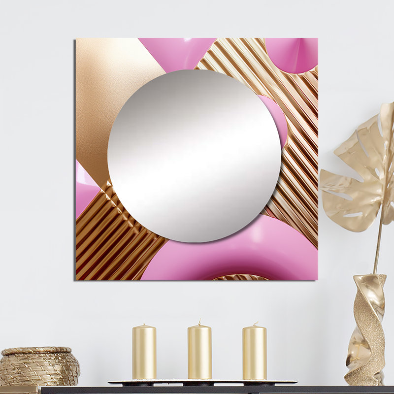 Or et formes roses dans le chaos - miroir carré géométrique moderne pour décoration murale, 23 po x 23 po