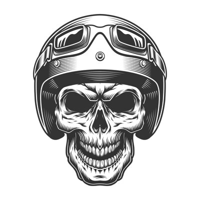 Skull in Motor Helmet 1 Piece Wrapped Canvas Wall Art