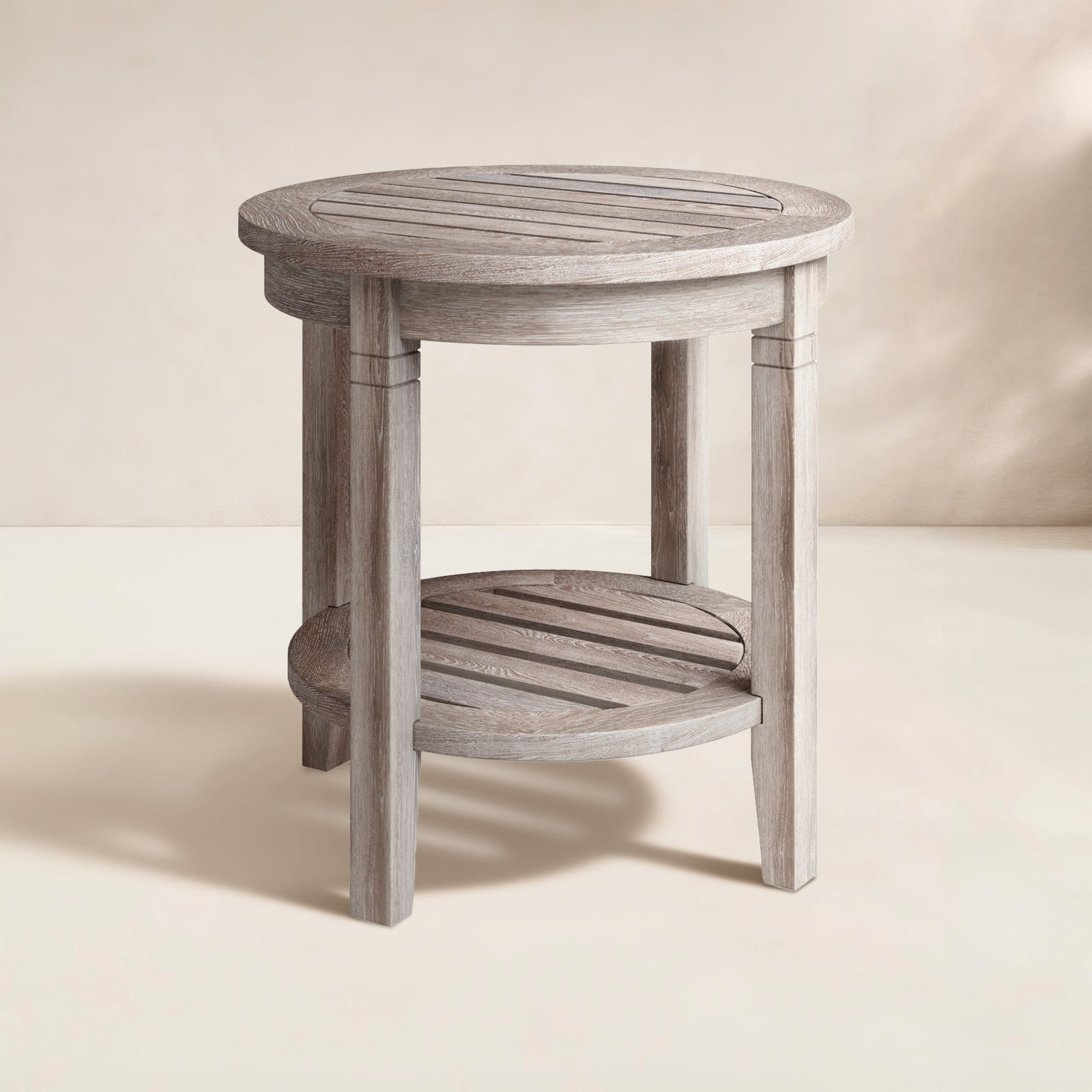 Colden Teak Outdoor Side Table, Weathered Gray, 18"