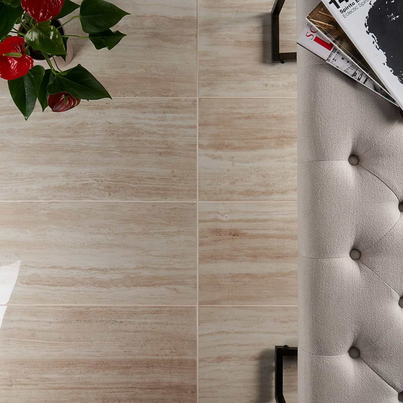 Nashville 12x24 Matte Travertine Look Porcelain Tile, Beige Polished