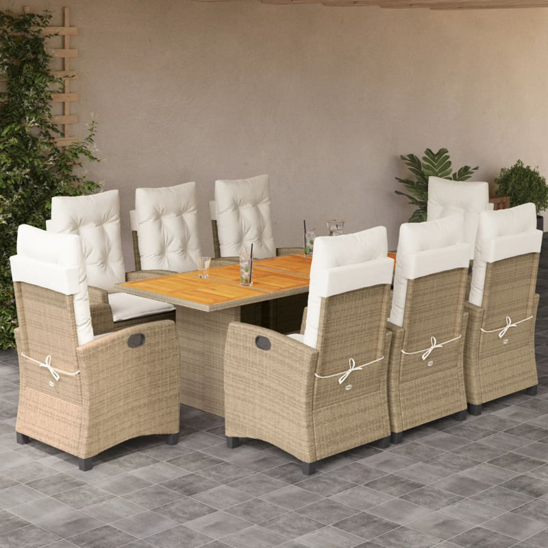  Garden Dining Set Beige, 8, Beige, Cream White