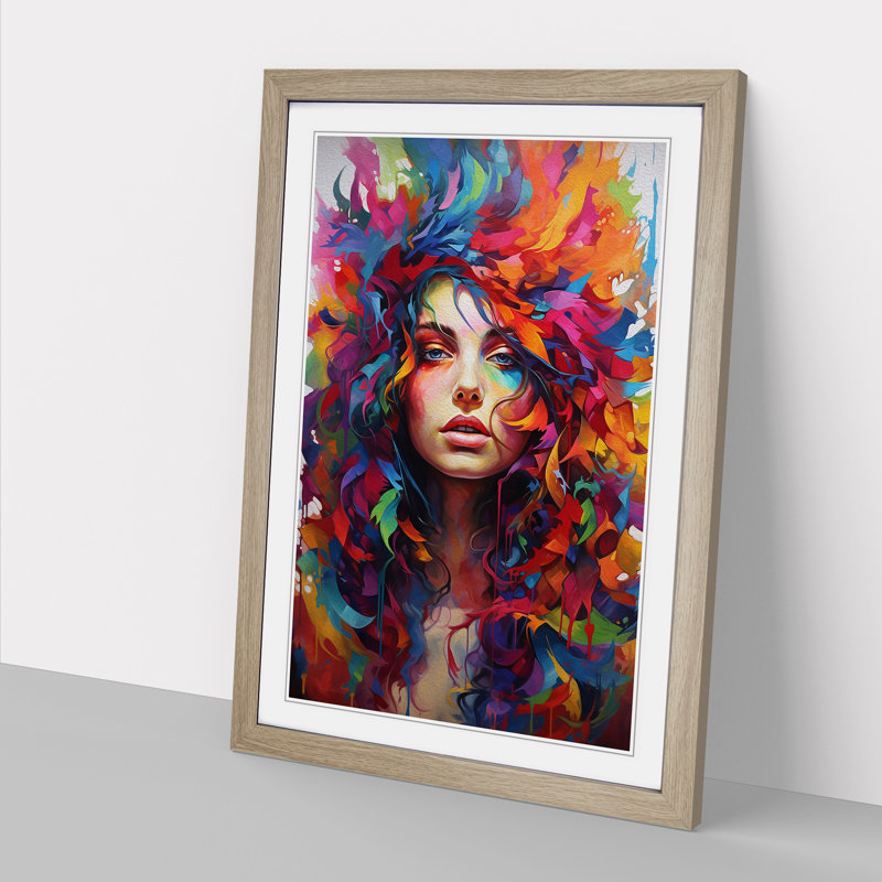XYZ-FRM-V1223-5399 Rainbow Expressionism No.2 - Single Picture Frame Print on Wood, 46cm H x 34cm W x 2cm D, Oak
