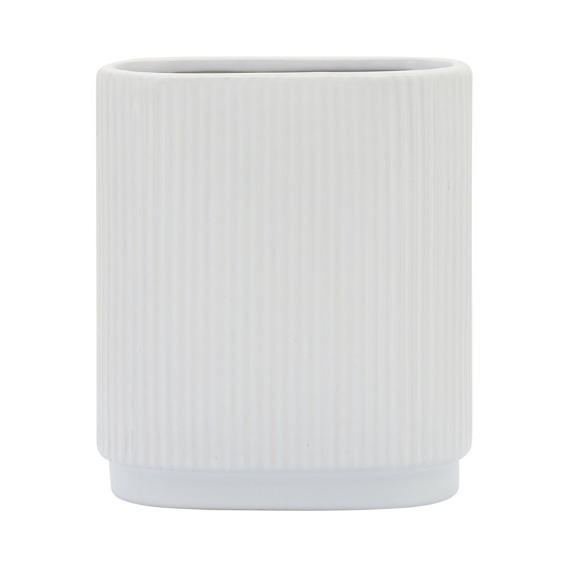 Vase en céramique Brix, H 8 po x l 7 po x P 3 po, Blanc