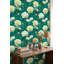 Papier peint floral, sarcelle, décoration murale rétro