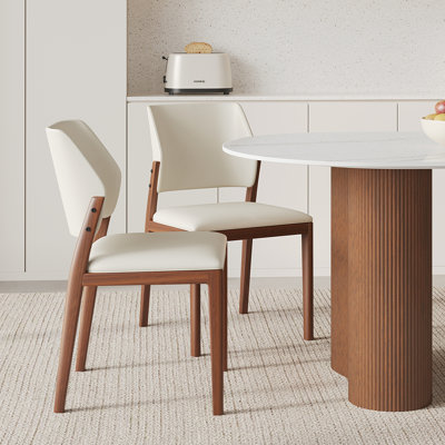 Set Of 4 Mid-century Modern Dining Chairs, No Assembly Required, Solid Wood Frame With Faux Leather Upholstery, Armless Accent Chairs For Kitchen & Dining Room