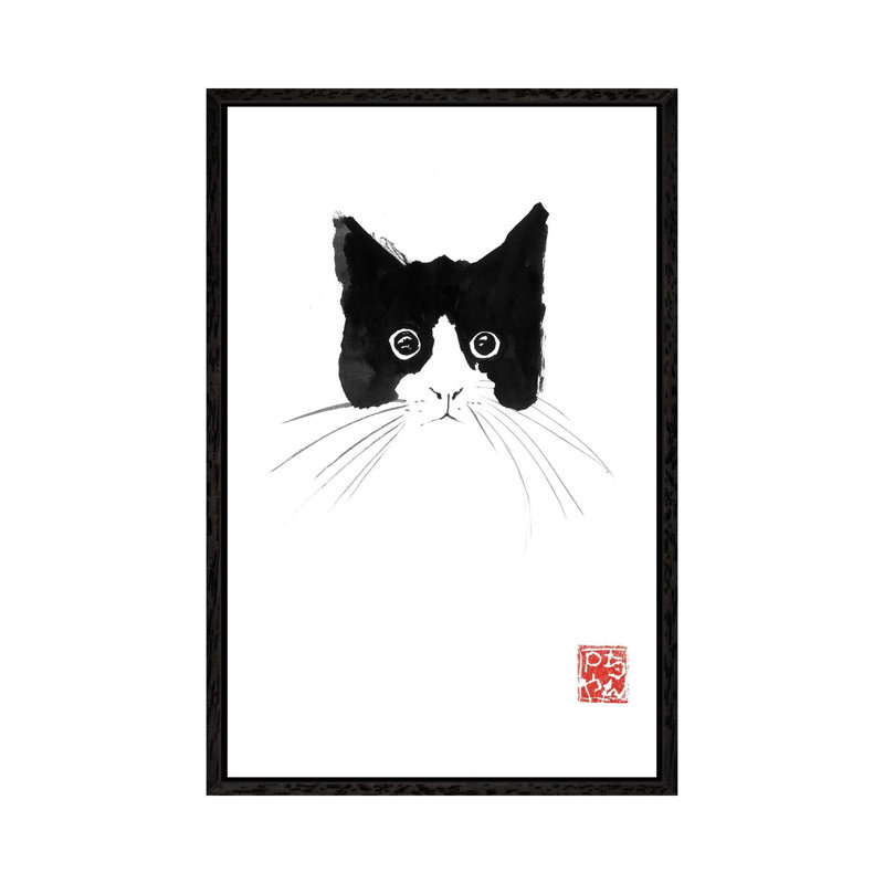 Cat Head by Péchane - Painting on Canvas, Black Framed, 152.5 cm H x 101.5 cm W