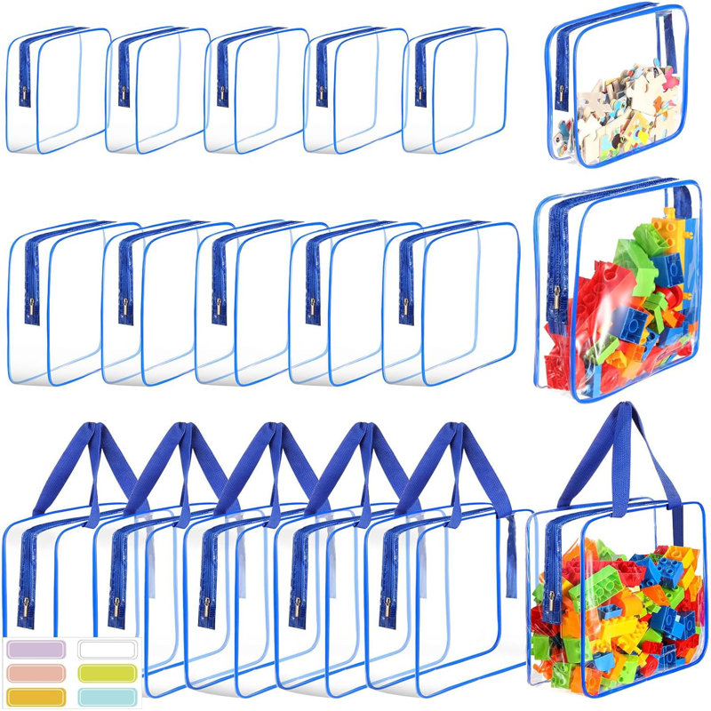 Ensemble de 18 grands sacs de rangement pour jouets bleus avec étiquettes