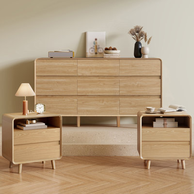 Bedroom Dresser and Nightstand Set, 9 Drawer Dresser with Night Stand Set of 2, Bedroom Set, Bedside Table Furniture