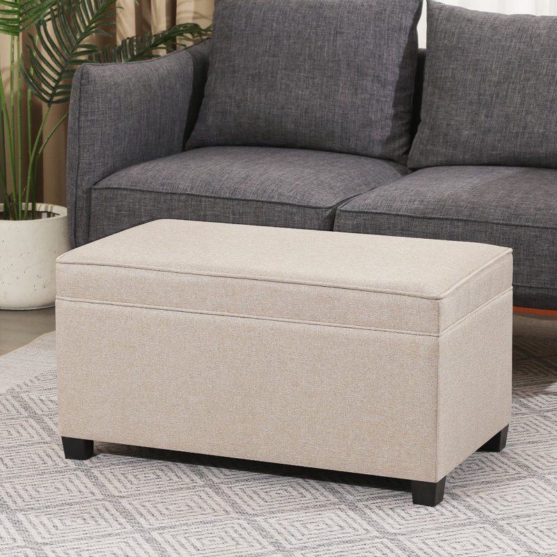 32" Rectangle Storage Ottoman Bench With Linen Upholstered, Beige