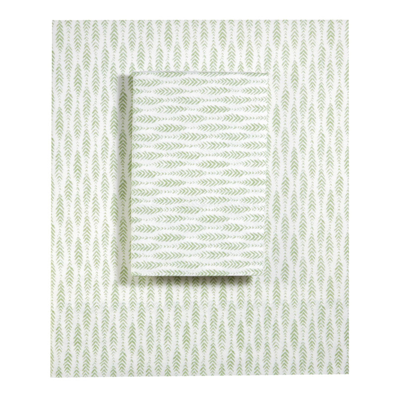 Feather Ogee Sheet Set, Queen Sheet Set with 2 Pillowcases, Sage