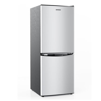  Mini réfrigérateur compact avec congélateur à 2 portes pour appartement, cuisine, bureau, acier inoxydable, argent BANGson