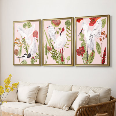 Birds in Motion I - Toile tendue avec châssis sur mesure - 3 pièces