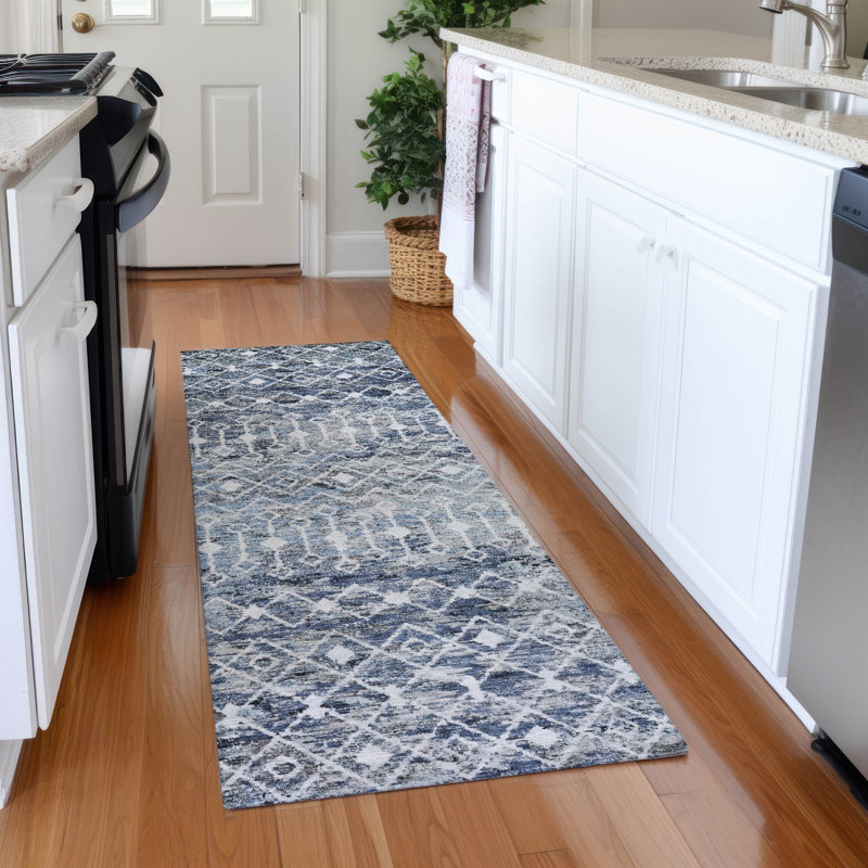 Machine Washable Indoor/Outdoor Claudian ACN1638 Blue 10' x 14' Rug, Tapis de couloir 2 pi 3 po x 7 pi 6 po